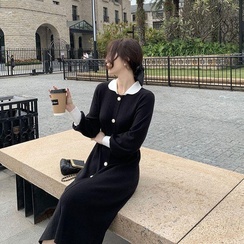 Christmas red knitted dress for women's autumn and winter with a base royal sister high-end long skirt