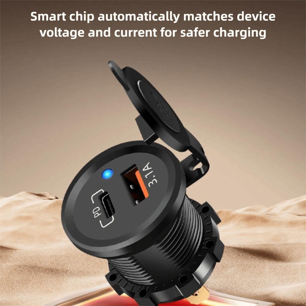 LED Light Car Charger 12V-24V Power Socket Adapter PD USB Outlet  RV