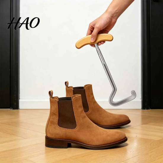 Metallschuhlöffel Werkzeug Hufeisenförmiger Schuhlöffelhaken, Langlebiger Tragbarer Stiefel Holzstiefelziehhaken T-Griff Einfache Anziehhilfe für Zuhause Pferdehof Reitsport