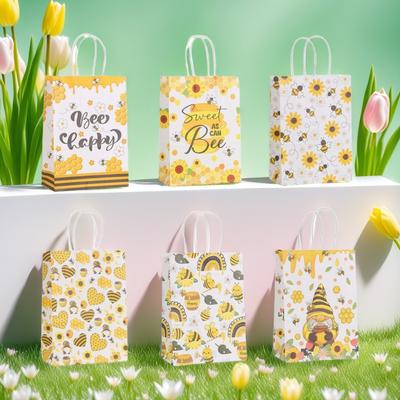 6 Stück Papiergeschenktüten für Feiertagsverpackungen, Supermarkt-Einkaufstüten, Party-Gastgeschenktüten