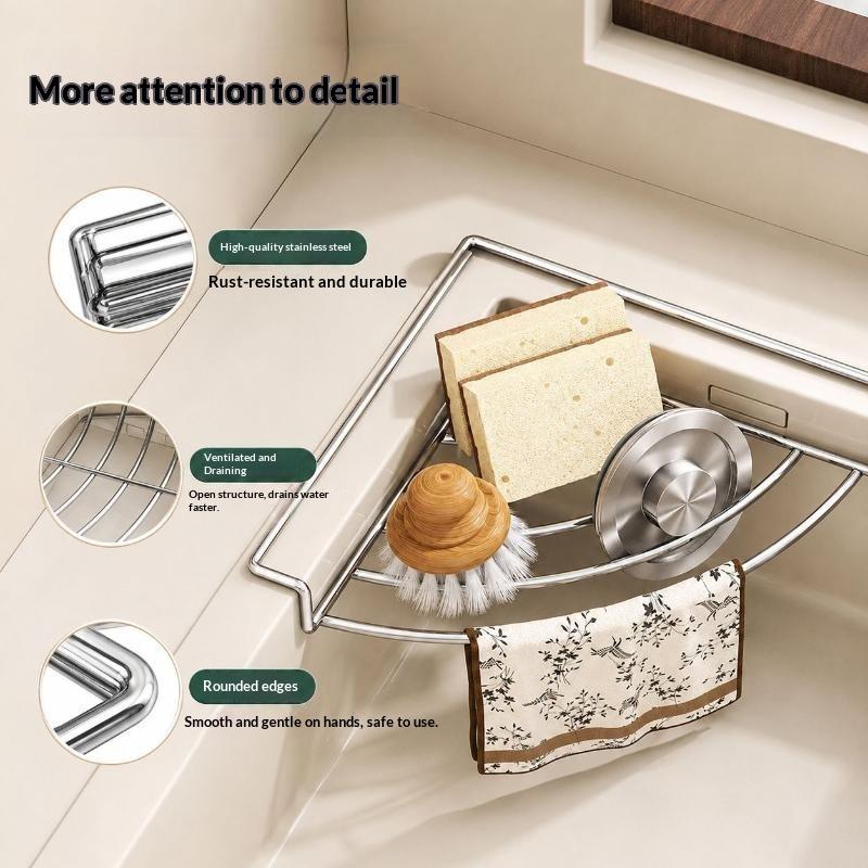 Stainless Steel Sink Corner Drain Rack Punch-free Durable Storage Stand for Sponge Dishcloth Soap Kitchen Accessories