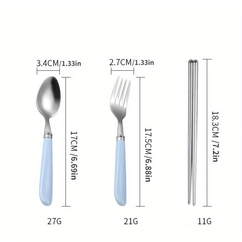 Portable Stainless Steel Cutlery Suit with Storage Box Korean Style Chopstick Fork Spoon Travel Kitchen Tableware Dinnerware Set