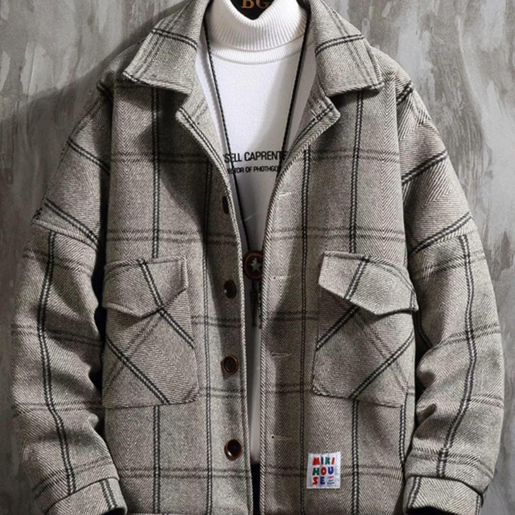 Men's 2024 Spring/Autumn Loose Korean Woolen Coat – Trendy Short Windbreaker