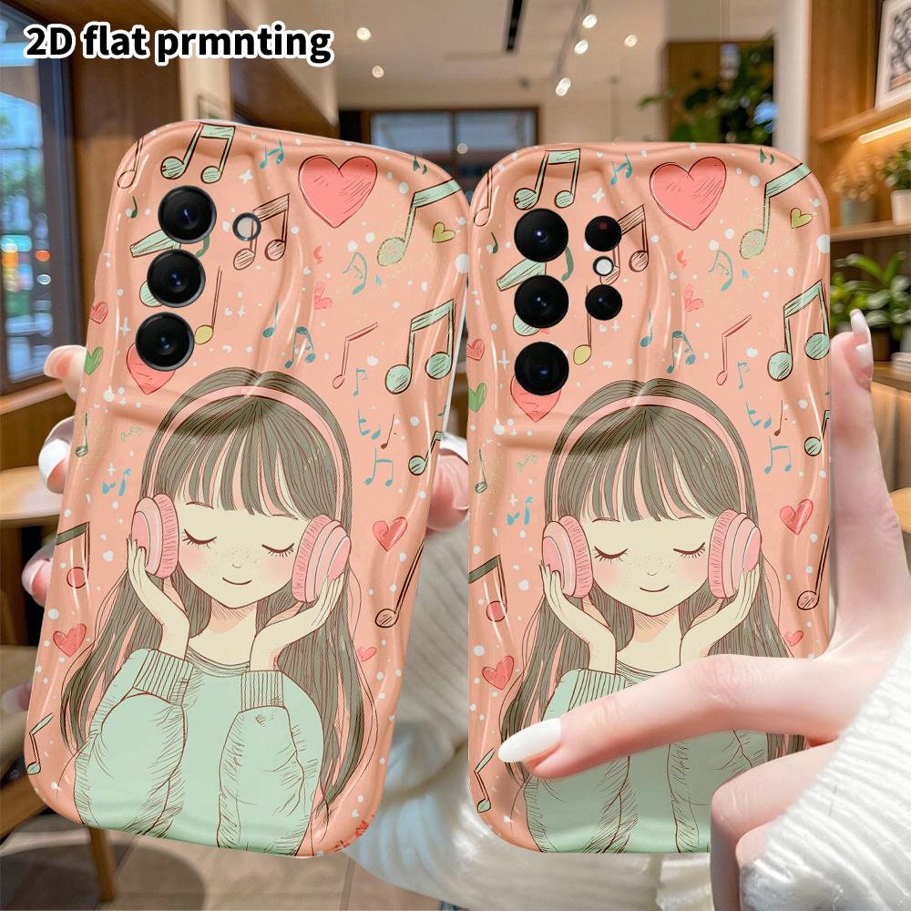 Phone Case: 2D Flat Samsung Galaxy A34 A35 M05 M06 S20 S22 S21 FE Plus 5G Protective Case, Girl Listening To Music, Christmas and Halloween Gift