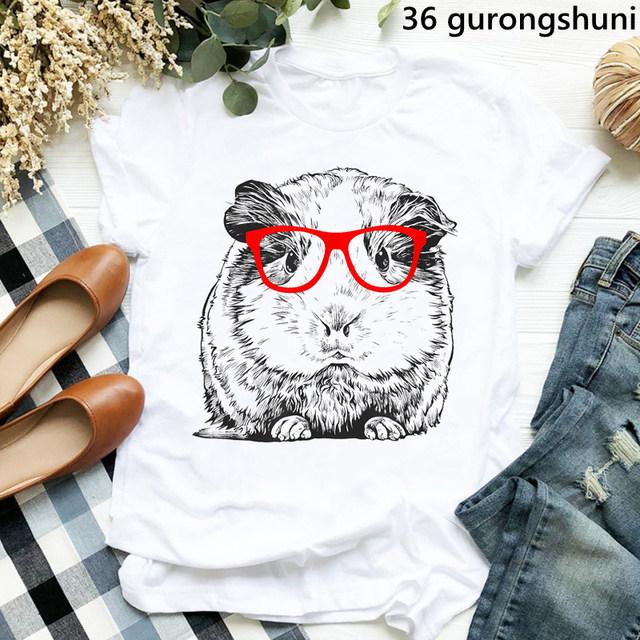 Cute Watercolor Guinea Pig Trendy Cotton Printed Mens And Womens Fashion Round Neck Tshirt Summer New Personalized Tshirt