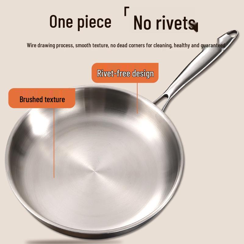 316L Stainless Steel Flat-Bottom Frying Pan with Lid, Non-Stick & No Coating, Multi-Purpose for Stir-Fry
