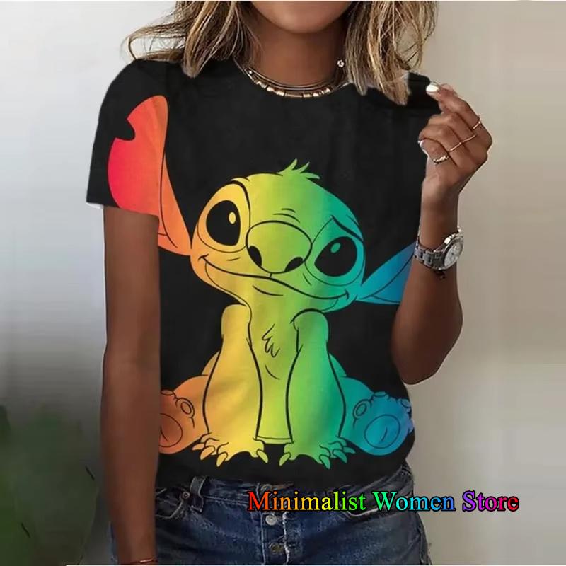 Summer New Disney Lilo Stitch 3D Printed T-shirts For Women Summer Short Sleeve O-neck Tees Casual Fashion Tops