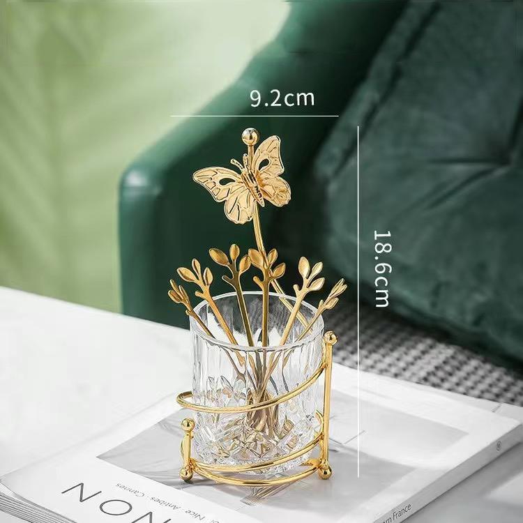 Fruit Fork Dessert Fork 6pcs Fork and Storage Jar Set Stainless Steel Fork Exquisite Tableware Practical Kitchenware