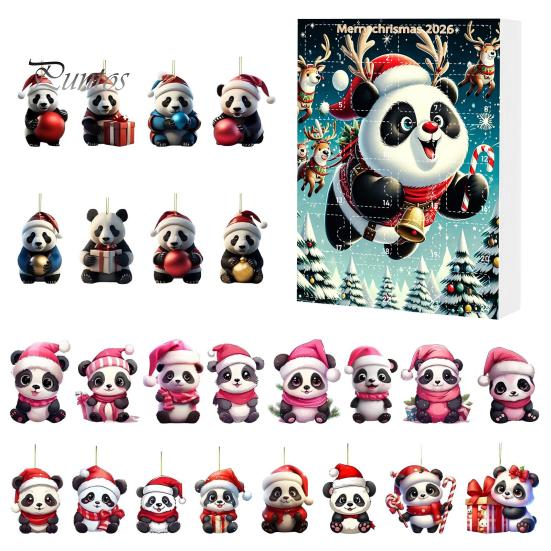 Panda Ornament Collection 2D Acrylic Cute Ornaments Advent Calendar, 24 Days Christmas Hanging Pendants Countdown Collectible for Holiday Decor Unique