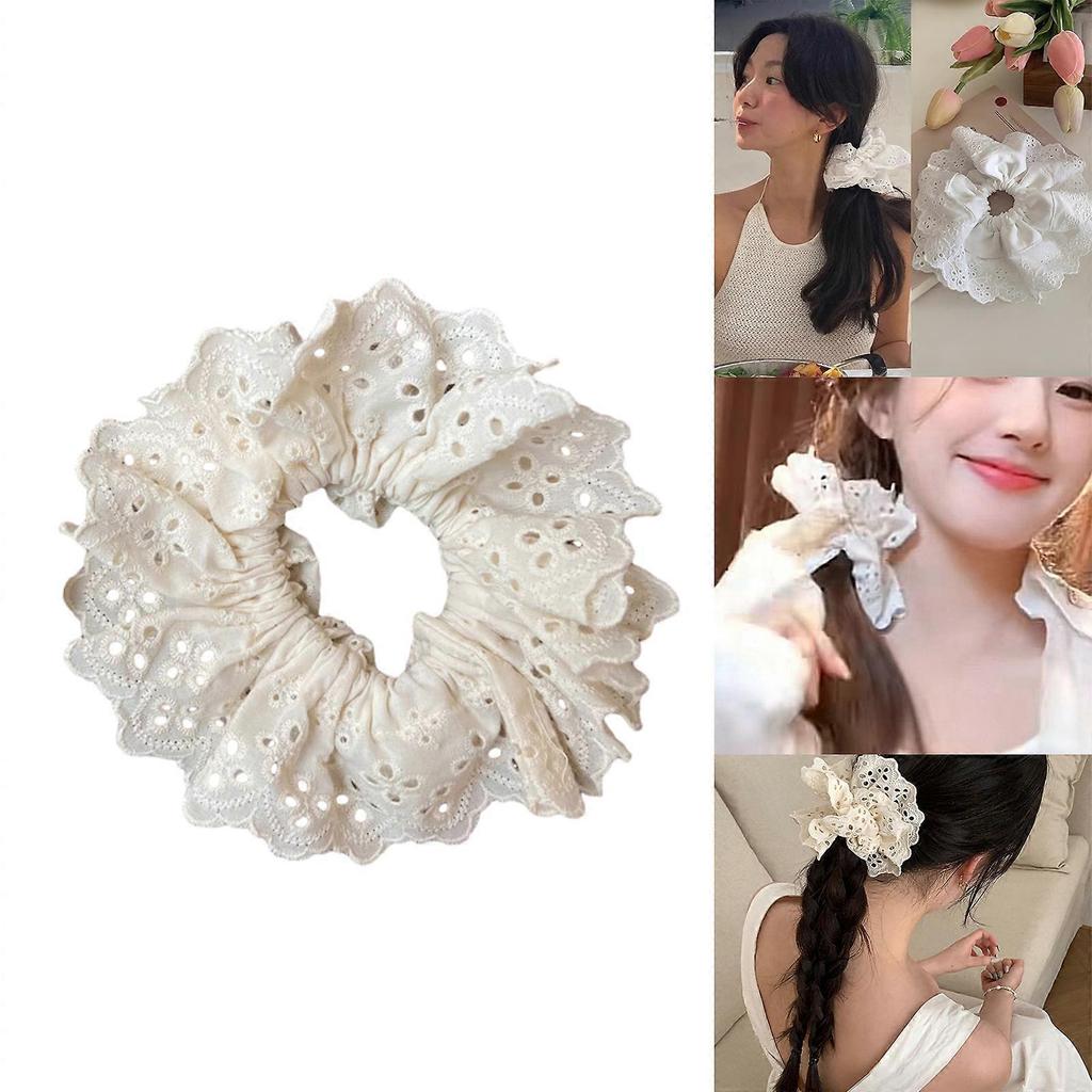 Elaborate Lace Hair Tie for Women Ponytail Holder Cute Scrunchies Beige Hollow Out Hair Rope Hair Tie  Black