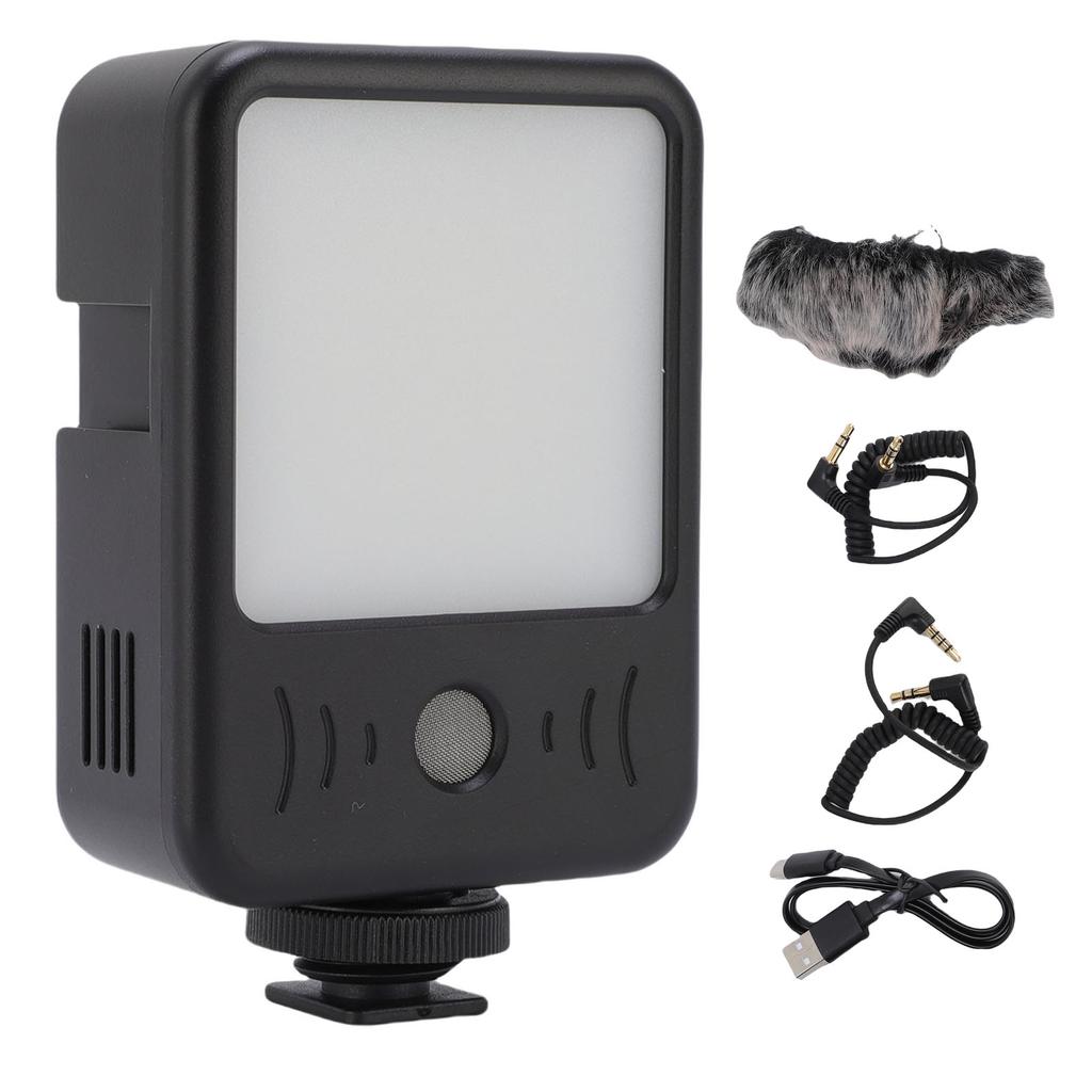 Camera Video Light with Built in Microphone 49 LEDs 6500K Rechargeable Portable Photography Lighting for Vlog Live