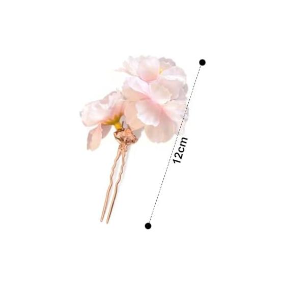 Cherry Blossom Hair Accessory Set (2 Pieces) - Artificial Flowers, U-Pins, Kanzashi, Comb, Elegant for Yukata, Japanese Traditional Wear, Princess