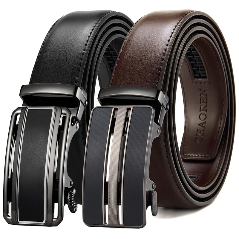 

[CHAOREN] belt men s Set of 2 business - big size auto lock type No hole leather Stepless adjustment suit gentleman 35mm width With gift box