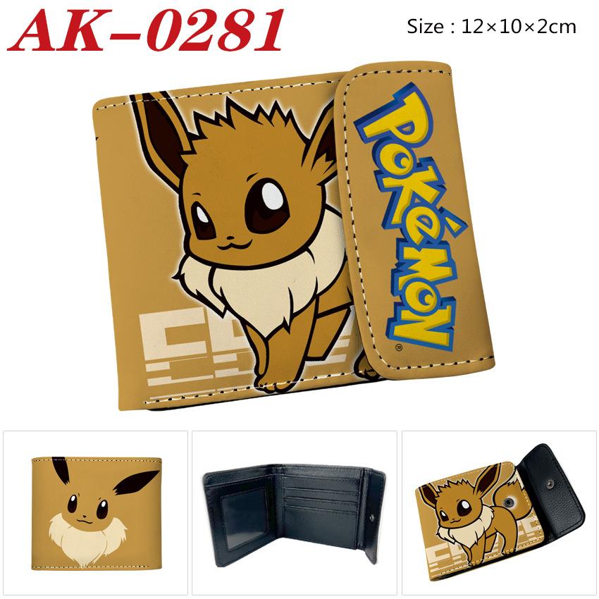 Pokemon Eevee Anime Full Color Snap Button PU Leather Short Wallet Card Holder Coin Purse for Men Women Students