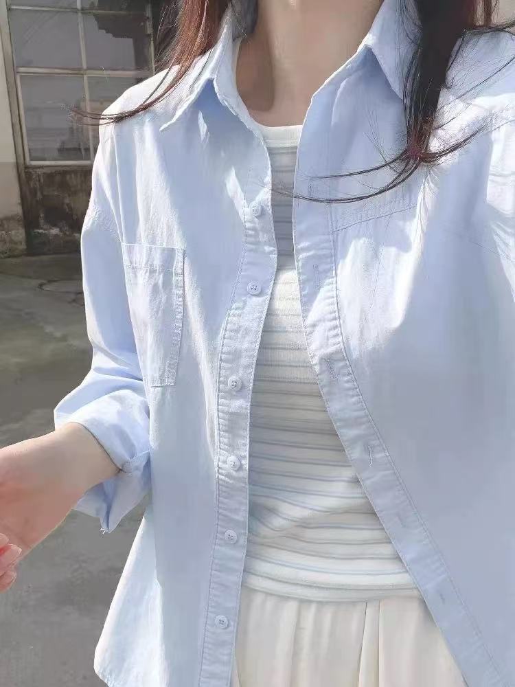 Solid-colored Women's Long-sleeved Shirts Korean-style Simple Casual Blouse Sunscreen Summer Ladies Cardigan