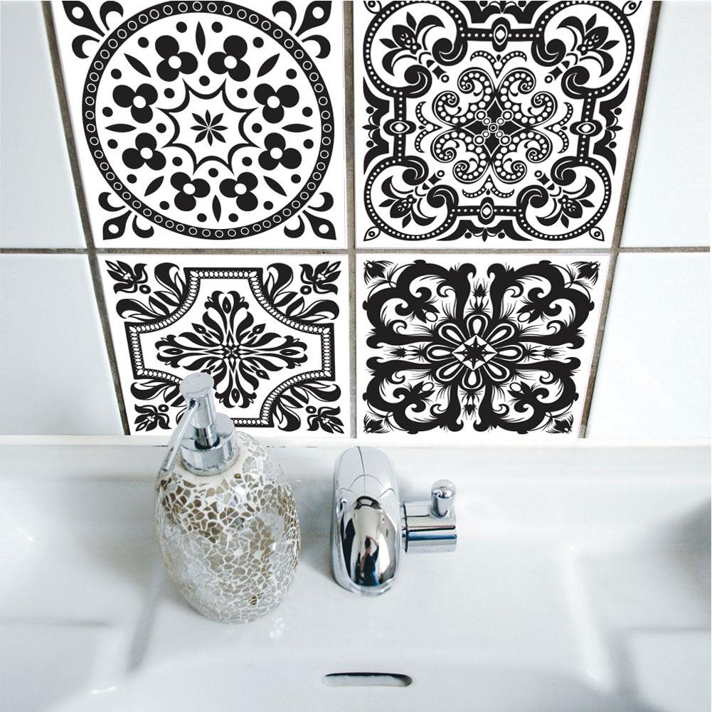 10 Pcs Simple Black and White Retro Geometric Pattern Wall Sticker Home Kitchen Decoration Wall Art