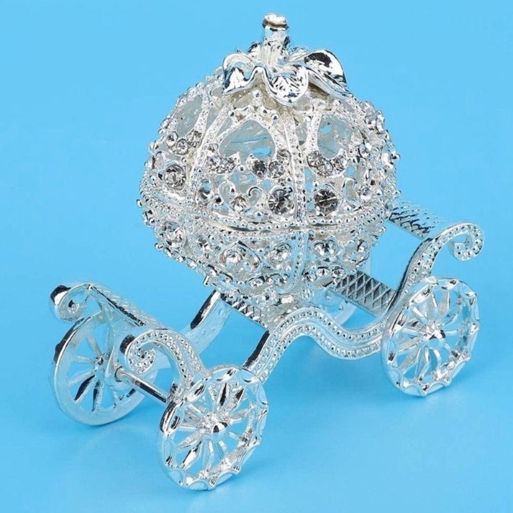 Silver Pumpkin Car Jewelry Box Hand-set  Pumpkin Carriage Creative   Women Girls
