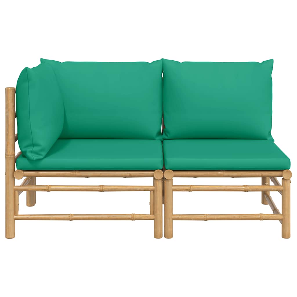 Vidaxl 2-Cz. Garden Furniture Set, Green Cushions, Bamboo