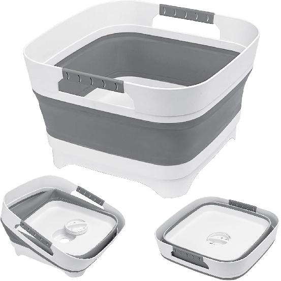 Upgraded 2.4 Gal (9L) Collapsible Dish Basin With Drain Plug, Space Saving Multiuse Foldable Sink Tub, Dishpan, Beverage Tubs For Camping, Vegetable