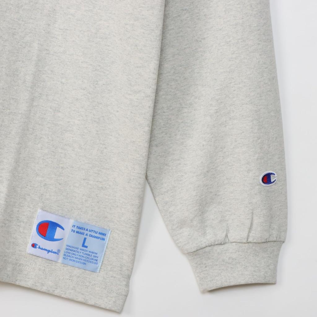 Champion Oatmeal Long Sleeve Size Relax Crew Action Style Men's T-Shirt, M, C3-V414, Fit, Neck, 100% Cotton, One-Point Logo,