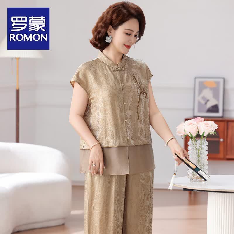 Elegant Mid-Aged Women s Summer Short-Sleeve Outfit 2XL