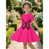 Mädchenkleid in Knallpink mit Schmetterlingsdruck Kurzärmelig Lässig A-Linie Kinder-Schwingkleid Geeignet für Geburtstage und Partys