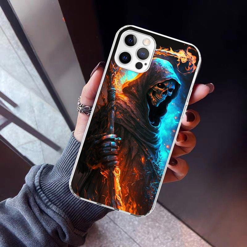 Reaper Skull Skeleton Gun Phone Case For iPhone 17 Air 11 13 Mini 14 15 Plus 16 12 Pro Max 16E SE 7 8 Pattern Soft TPU Back Cove
