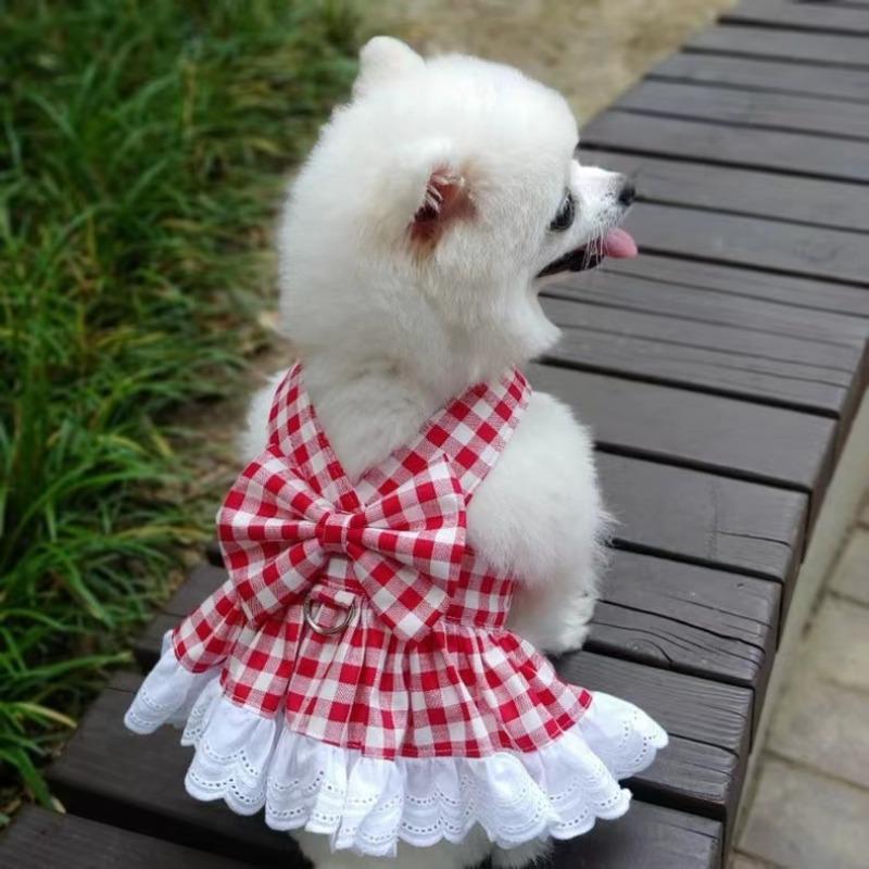 Pet Dog, Cat, Plaid Skirt, Cat Chest and Shoulder Strap, Teddy Bichon Frise Dog Fighting Clothes