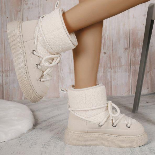 Women's Mid-Calf Winter Boots - Over-the-Knee Warm Boots Plus Size with Thick Sole Design Cross-Strap Snow Boots