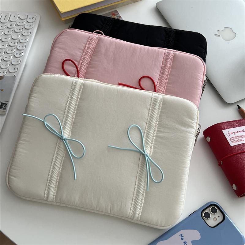 TS JYL laptop bag,Korean INS Bow Quilted Laptop Bag iPad Case Shockproof Sweet Girl