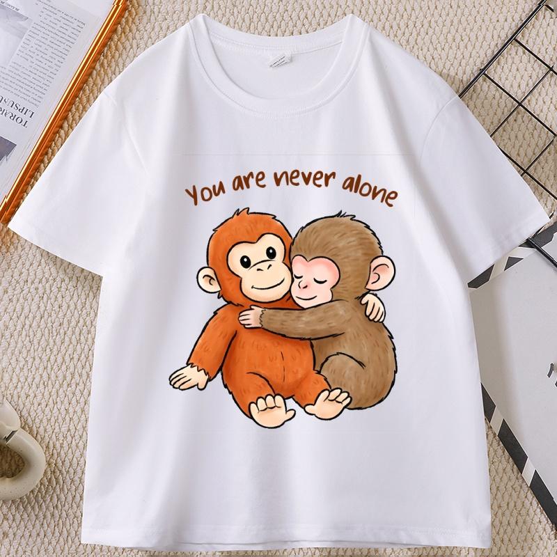 Viral Punch Monkey T Shirt Cute Baby Monkey with Plush Toy TShirt Casual Short Sleeve Animal Lovers Tshirt Cute Graphic Tees