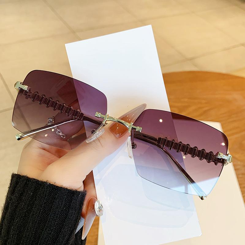 European and American Style Square Frameless Sunglasses for Women, Fashionable Metal Sunglasses