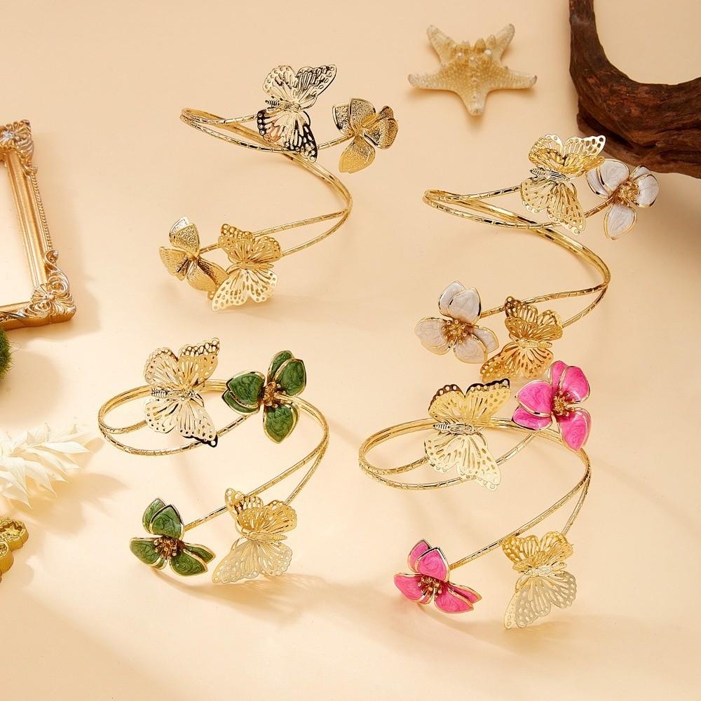 Gold Color Floral Open Cuff Armlet Metal Flower Cuff Arm Ring New Spiral Arm Bracelet  Women