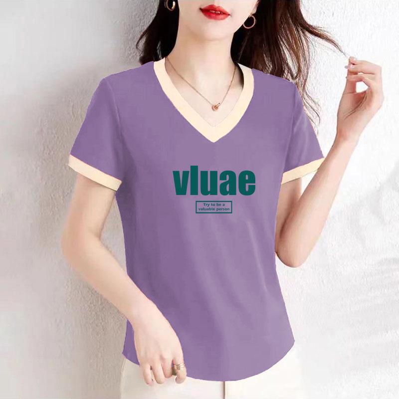 

Women s Plus Size V-Neck Short Sleeve Cotton T-Shirt - Slimming Fit, Summer Style XL [105-120 kg recommended]