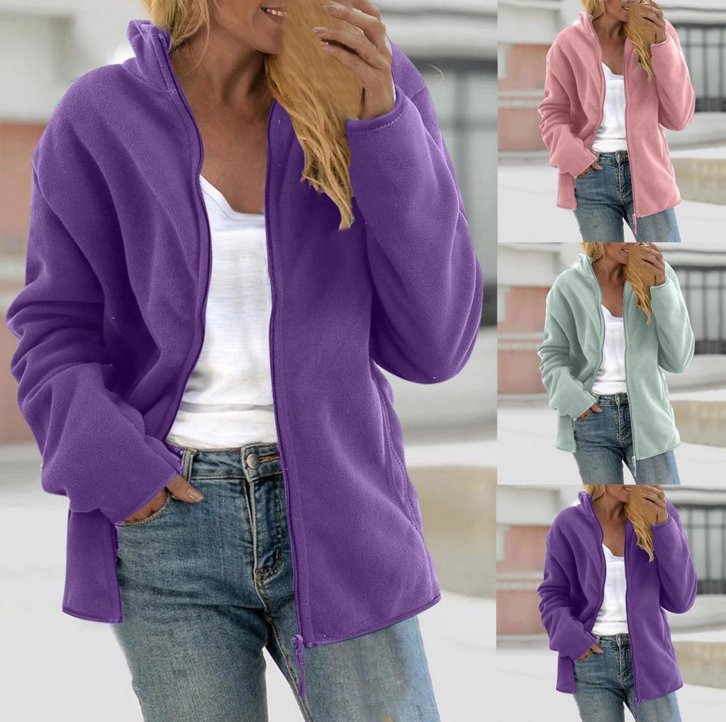 Damen Jacke Langarm Reißverschluss Sweatshirt Lässige Oberbekleidung Mäntel mit Taschen