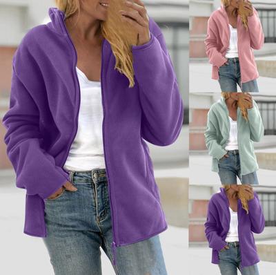 Damen Jacke Langarm Reißverschluss Sweatshirt Lässige Oberbekleidung Mäntel mit Taschen