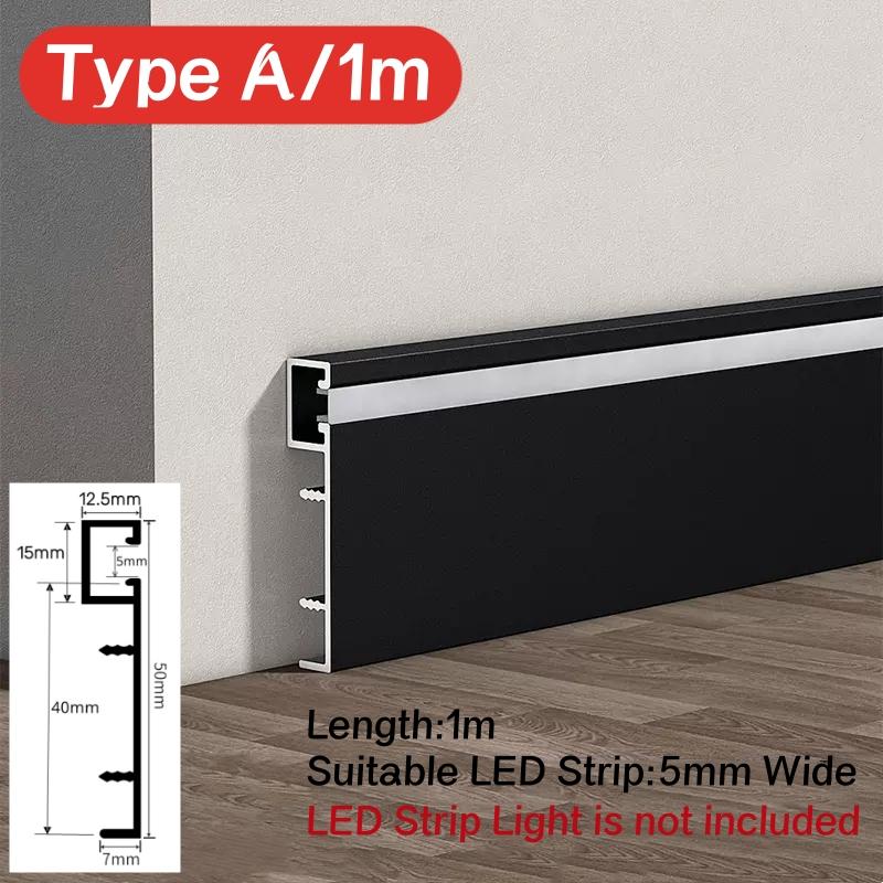 0.5m/1m Hidden Corner LED Skirting Line Aluminum Profile Recessed Backlight Baseboard Connector Wall Trim Floor Bar Strip Light