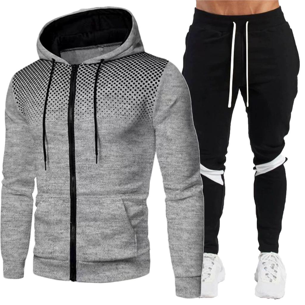 Sports Striped Suit Men's Casual Loose Fit European Hoodie Set