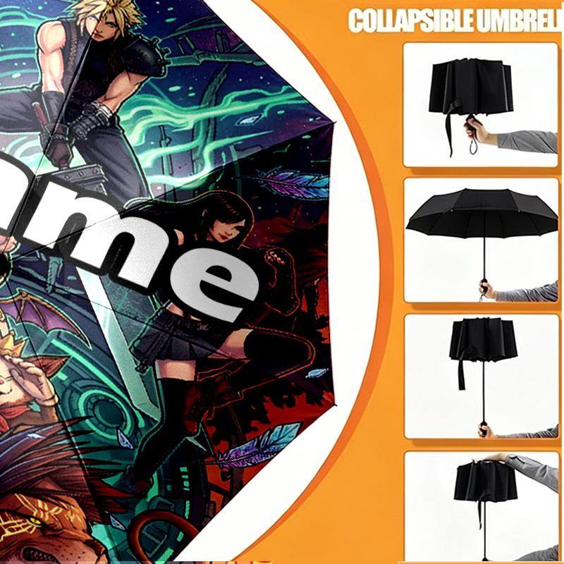 Custom Name Personalized Final Fantasy Print Umbrella, Auto Open Close, 8‑Rib Sturdy Frame, Commute Camping Hiking Use, Birthday Gift
