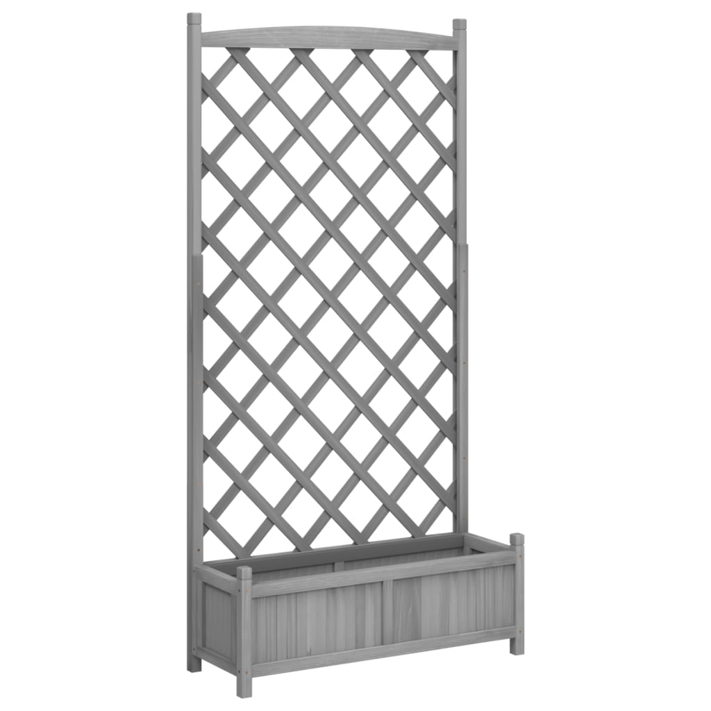 Planter with Trellis Grey Solid Wood (Spruce)