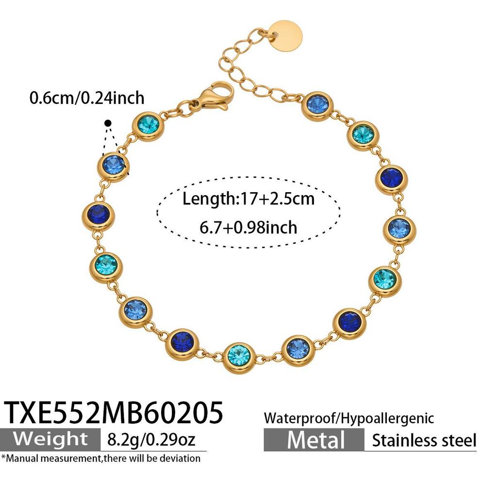 Elegantes Armband- und Halskettenset aus 5A-Zirkonia-Edelstahl mit farbigen Diamantquasten-Ohrringen