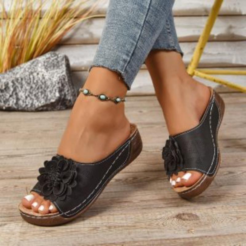New Style Wedge Heel Thick-soled Fish-mouth One-line Shoes, Women's Shoes, Hollowed-out Beach Flip-flops
