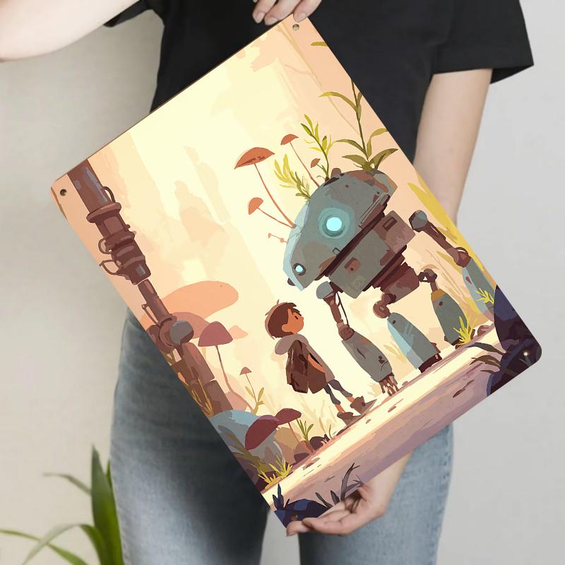 

Boy and Robot Forest Adventure Vintage Metal Wall Art Home Decor Living Room Bedroom Decoration Gift 20x30cm（7.8x11.8inch）