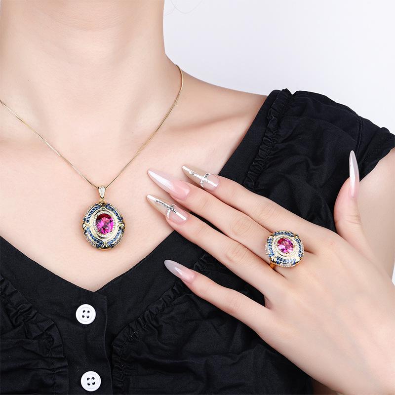 Jewelry Copper Bottom Gold-Plated Simulation Corundum Oval Gold Set Heroine Stone 10 * 12