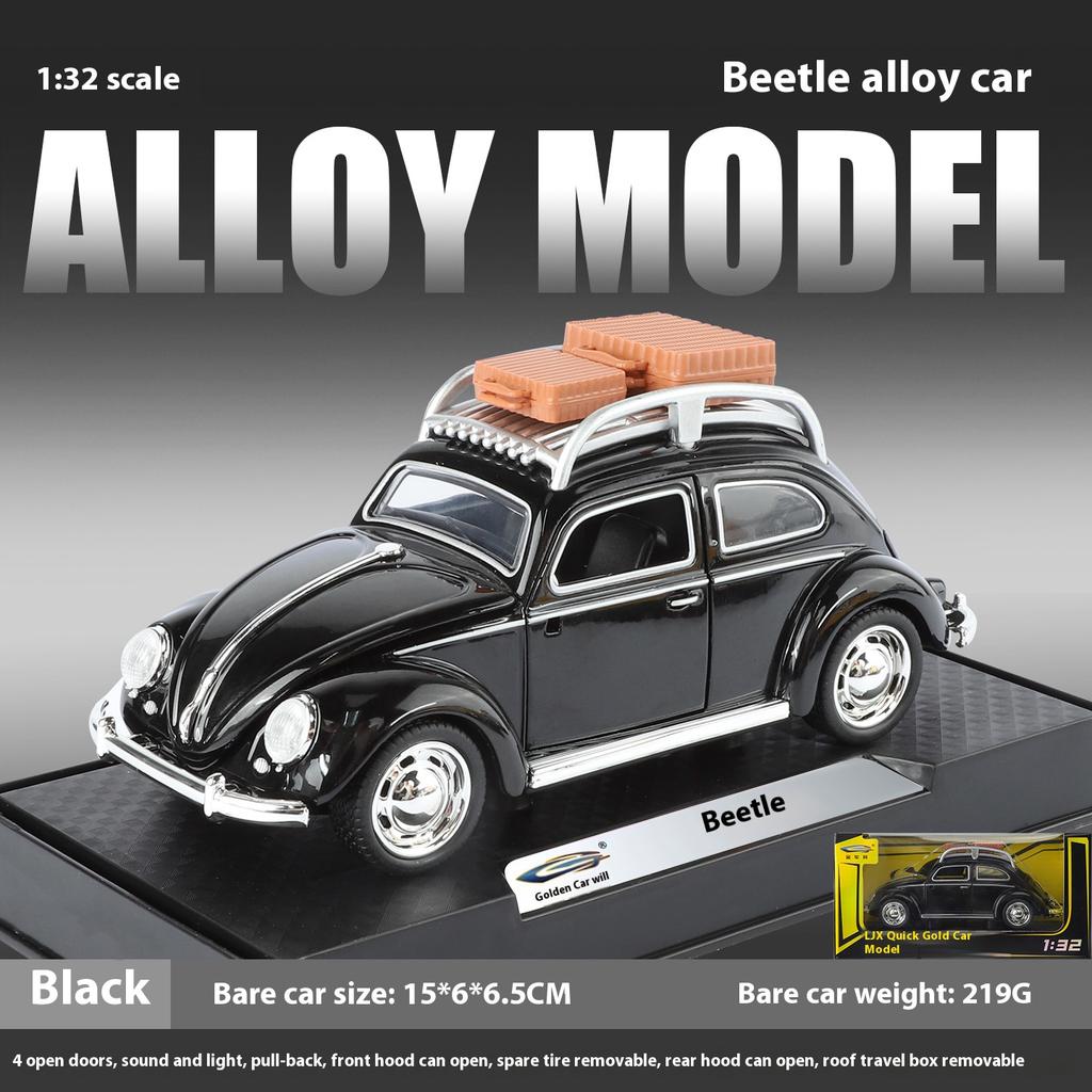 1/32 Volkswagen Beetle Alloy Die-cast Car Model Sound and Light Bring Back Pull Function Vehicle with Base Ornament Children's Gift