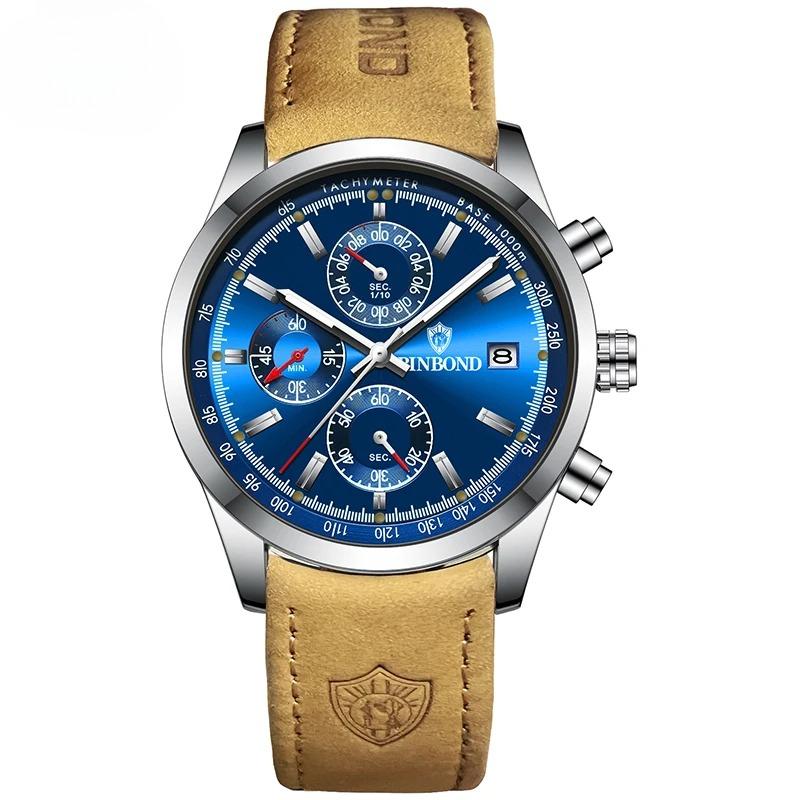 

Luxury Brand New Fashion Men s Watches Real leather Strap Waterproof Sport Quartz Chronograph Military Watch Men Clock
