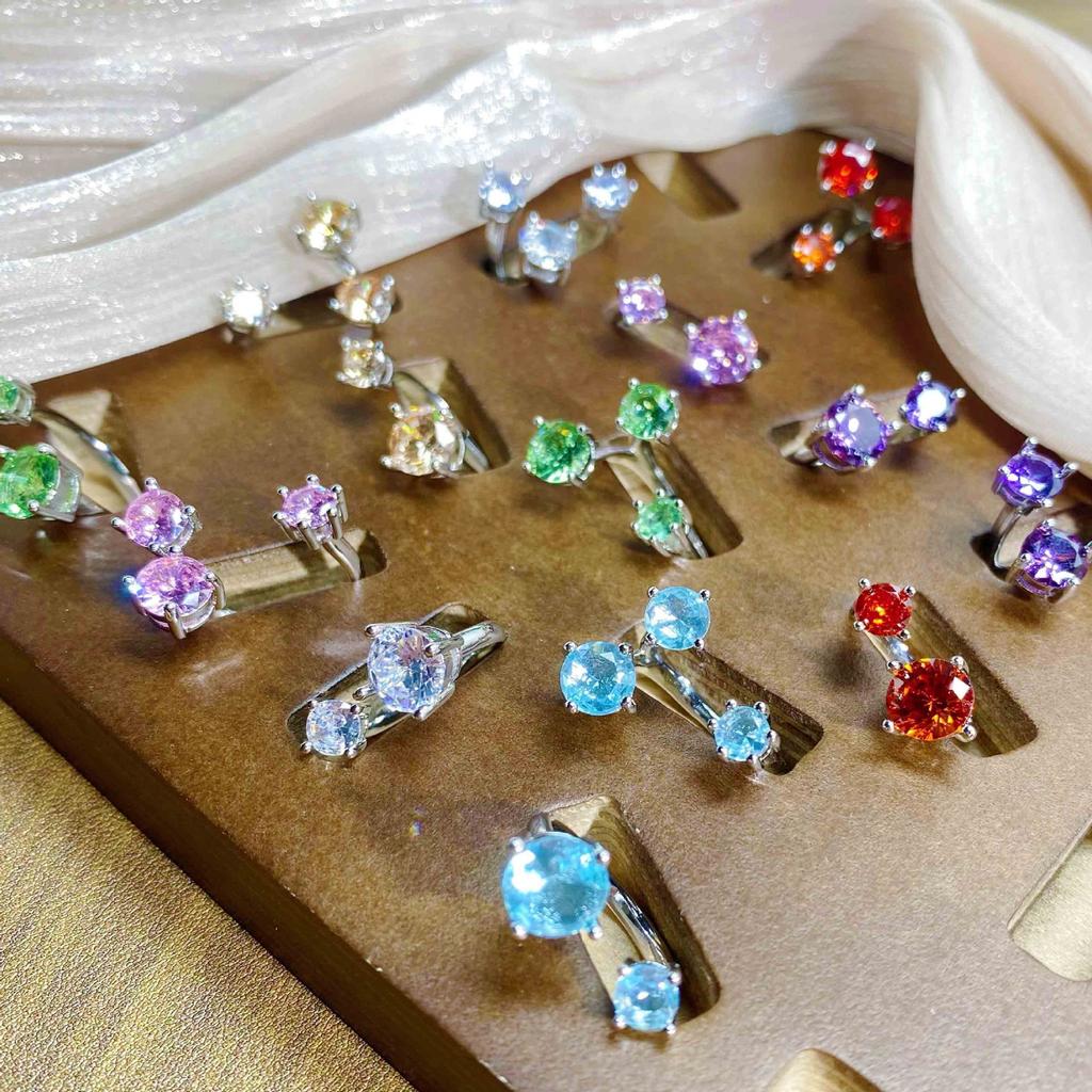 Color Treasure Multi-Color Full Diamond Zir*****Pen Ring Light Luxury High-End Super Flash Niche Design Ring
