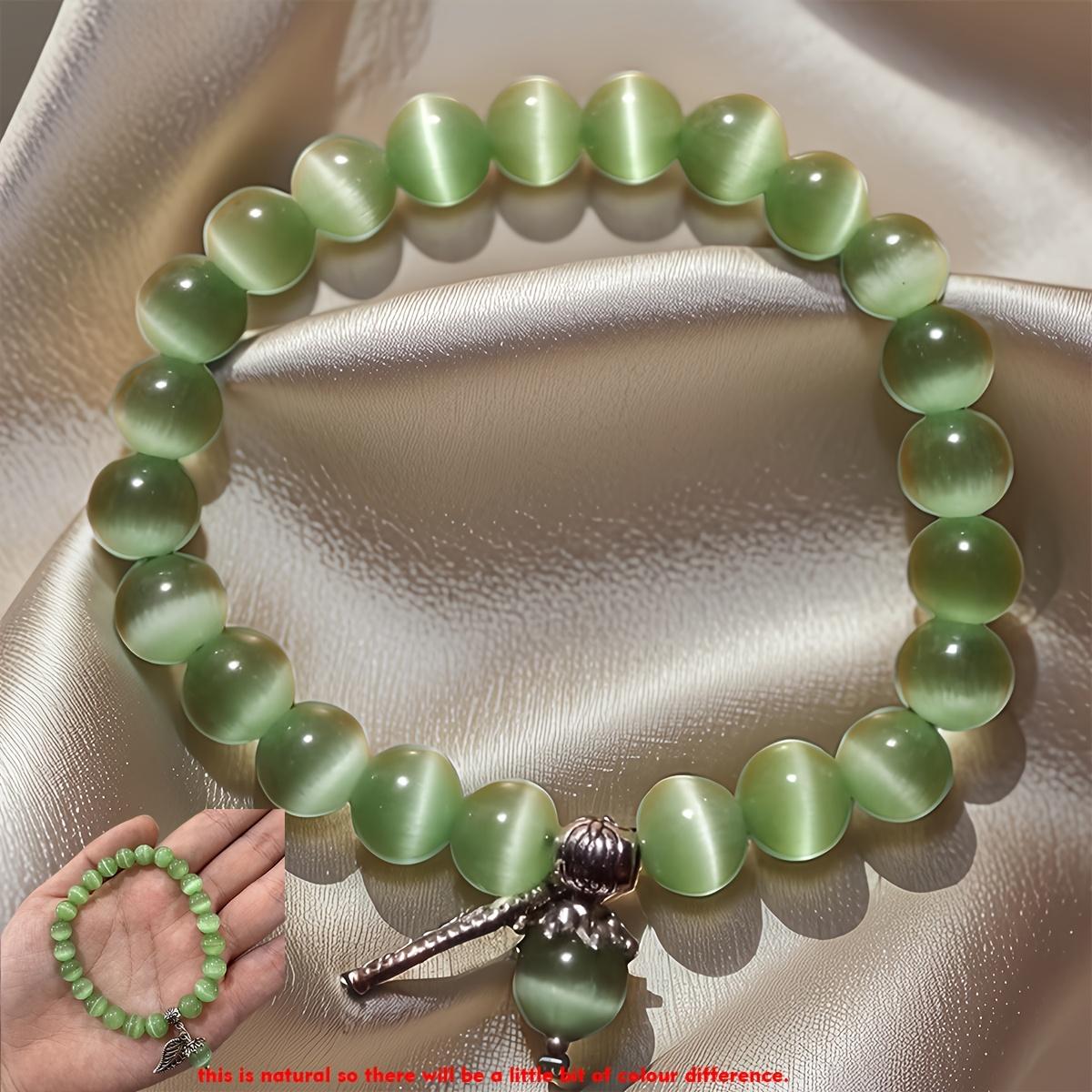 

Браслет из бисера Будды в национальном стиле с камнем кошачий глаз для женщин, модные женские ювелирные изделия с кристаллами 1pcs бледно-зеленый