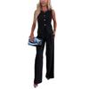 1116 Women's New Elegant Commuter V-Neck Button Decorative Vest Pants Set