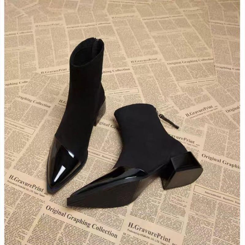 Ankle Boots Women Chunky Mid Heels Suede Shoes Woman Pointed Toe 2025 Trend Winter New Goth Walking Snow Chelsea